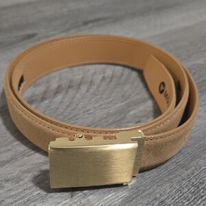 Mission Belt Suede Tan Leather Belt with Gold Buckle